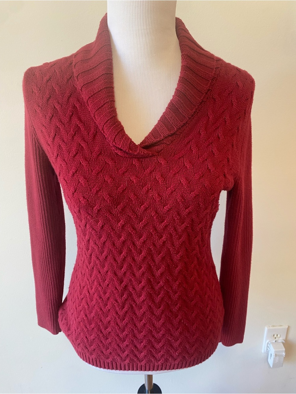 Coldwater Creek Crimson Cable Cowl-Neck Sweater